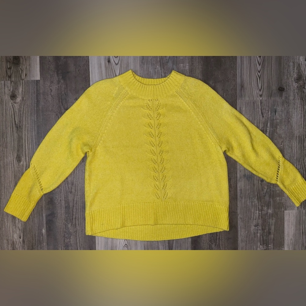Loft Cable-Pointelle Crew Neck Sweater, Lemon-Lime, Size M